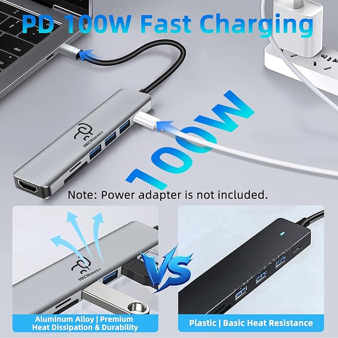 USB C Hub 7-in-1, 4K HDMI, 100W PD Charging, USB 3.0/2.0 Ports, SD/TF Reader, USB-C Data, for MacBook Pro/Air, iPad Pro, iPhone 16 Pro/Pro Max, Dell XPS, Steam Deck
