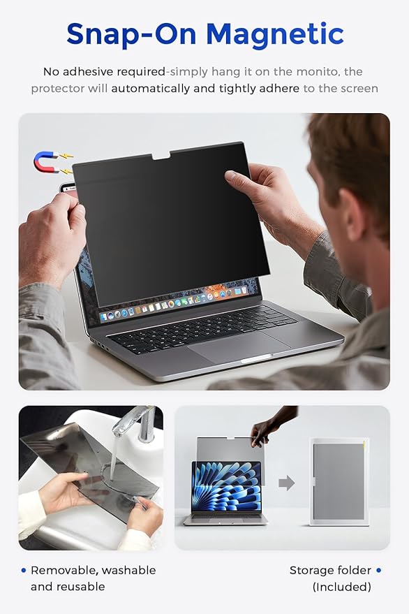 OTAO (2 Pack) Magnetic Privacy Screen for MacBook Air 13 Inch (2022-2025 M2/M3/M4), Removable Washable Reusable Matte Anti Glare Blue Light Protector Private Security Filter for 13.6" Mac Laptop