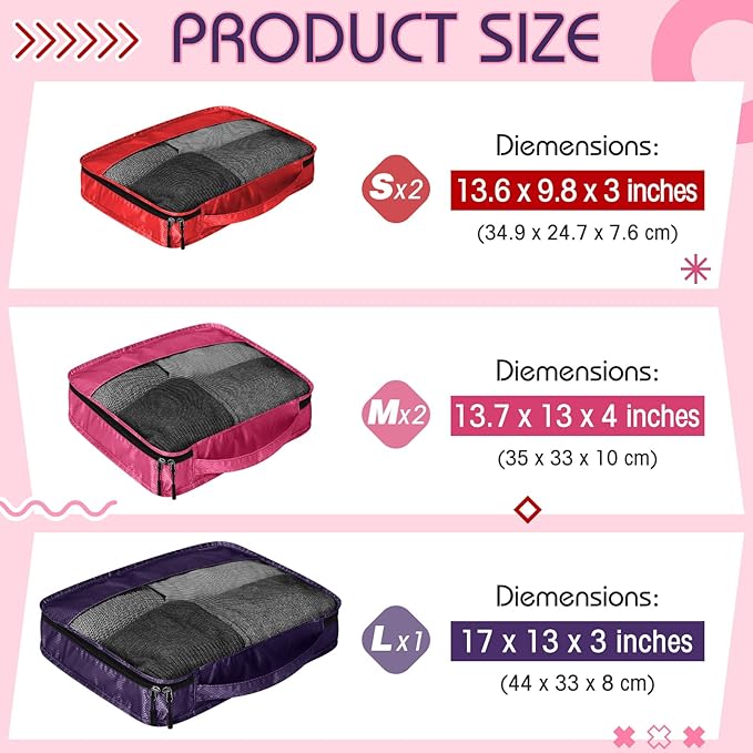 5 Pcs Packing Cubes for Suitcase Large Travel Cubes Carry on Luggage Organizer Bags for Clothes Accessories(Mixed,Purple)