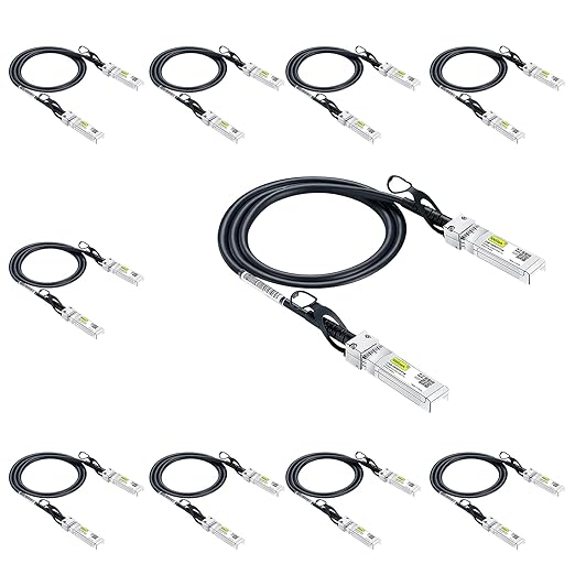 [10 Pack] 10G SFP+ DAC Cable 1 Meter - 10GBASE-CU Passive Direct Attach Copper Twinax SFP Cable for Cisco SFP-H10GB-CU1M, Ubiquiti, Netgear, D-Link, TP-Link, Supermicro, Mikrotik