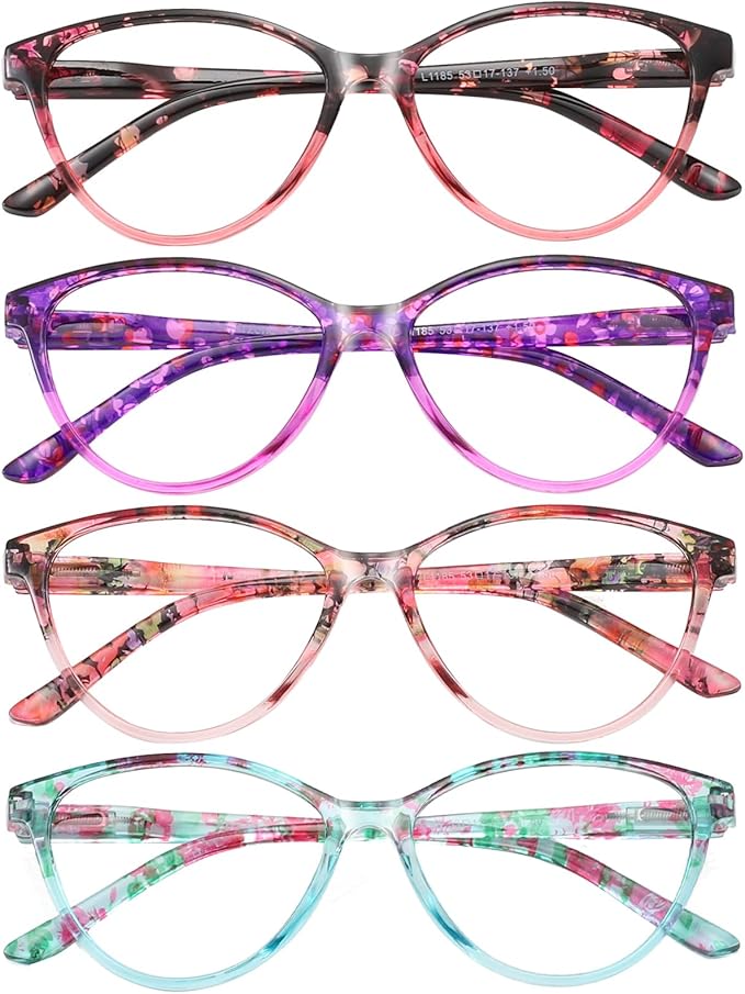 Przene 4 Pack Blue Light Blocking Reading Glasses,Readers for Women and Men with Spring Hinge