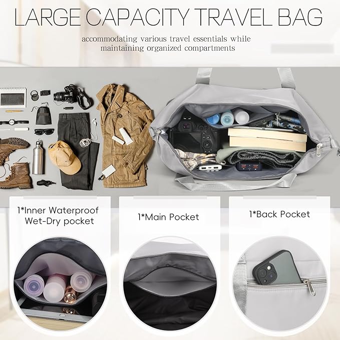 VOOWO Duffel Bag with Wheels - Rolling Foldable Expandable Duffle Bags with Wheel for Travel, Rolling Luggage Carry On Travel Bag, Large Wheeled Overnight Weekender Bag (Gray)