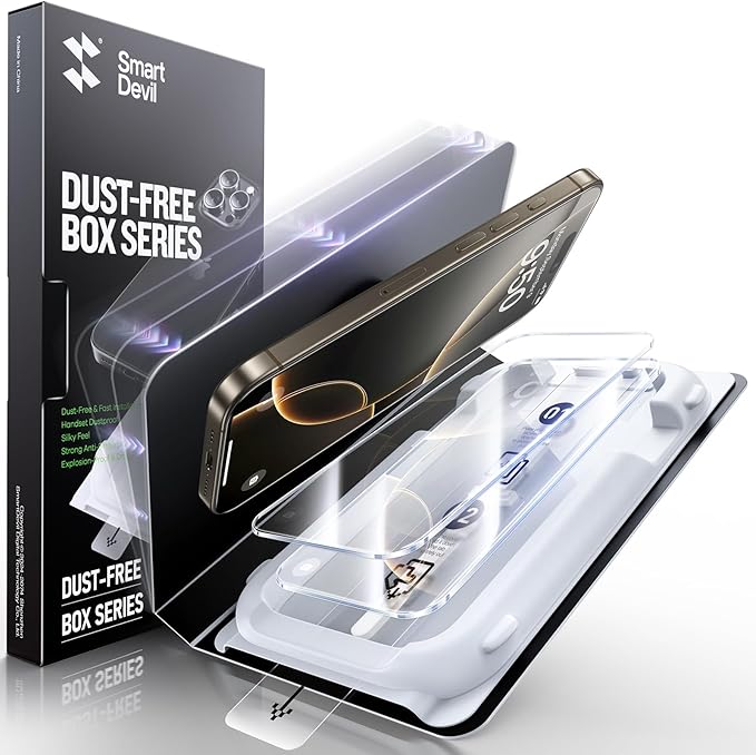 SMARTDEVIL 3 Pack Screen Protector for iPhone 16 Pro, Bubble-and-Dust-Free Box, HD Tempered Glass, Military Grade Shatterproof & Ultra Durable, Easy Installation
