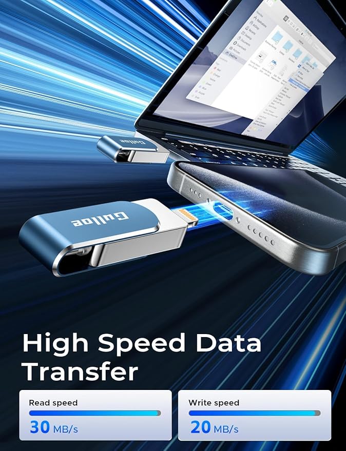 Gulloe 512GB Flash Drive Intended for iPhone, Memory Stick Storage for Photos and Videos Backup, Compatible with iPhone iPad Android PC, Plug and Play, No Application Required (Navy Blue)