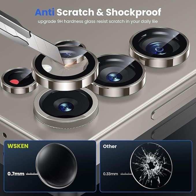 WSKEN for Samsung Galaxy S25 Ultra Camera Lens Protector - Ultra Thin Case Friendly, 9H Shatterproof Tempered Glass with Aluminum Metal Circle Camera Screen Protector Cover Accessories, Gray