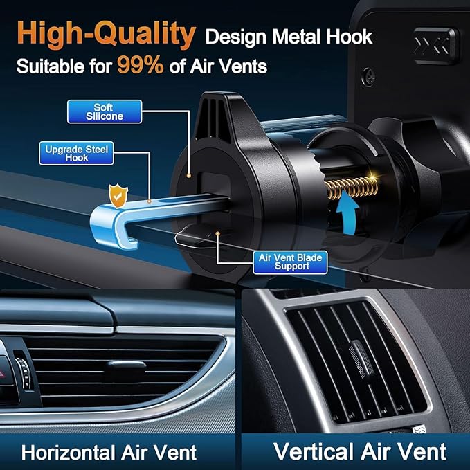 Car Phone Holder Vent [Thick Cases Friendly] Phone Mount for Car Air Vent 360° Rotate Hands Free Cell Phone Holder for Car Automobile Cradle for All iPhone Android Smartphone