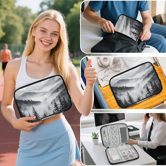 Black Misty Forest Electronics Travel Organizer Case, Tech Accessories Cable Storage Bag for Cords, Charger, Phone, Hard Drive