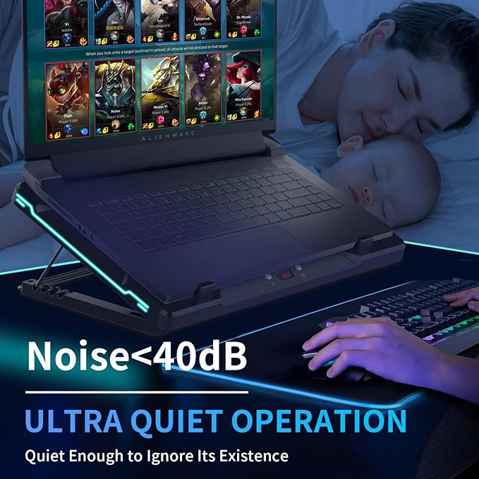 DEPGI Laptop Cooling Pad, Laptop Cooler Stand with 5.5" Movable Fan Easy to Clean, 10 RGB Light Modes, Auto Temp Sensor & 3-Speed Manual Control, Ultra Quiet ≤40dB for 14–17.3 Inch Laptops