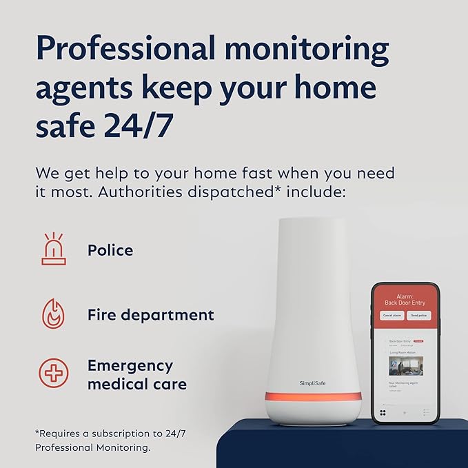 SimpliSafe 6 Piece Wireless Home Security System with Outdoor Camera - Optional 24/7 Professional Monitoring - No Contract - Compatible with Alexa and Google Assistant