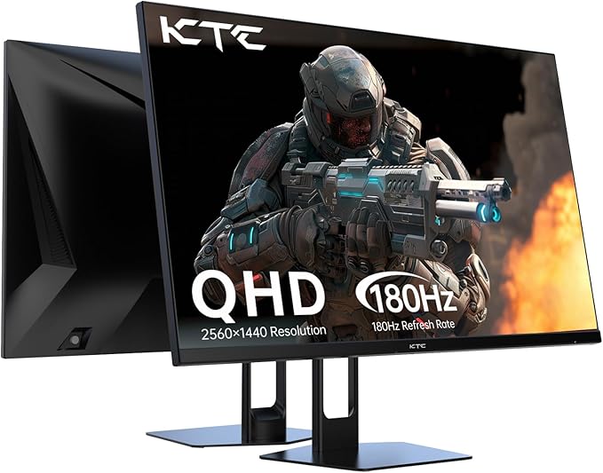 KTC 27” Gaming Monitor 180Hz QHD(2560× 1440p), 1MS,Fast IPS Monitor,122% sRGB,1X DP & 2X HDMI,HDR 10,VESA,FreeSync 144Hz 2K Monitor Black