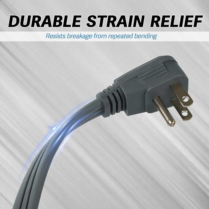 EP 9 Ft 3 Outlet Extension Cord with Flat Plug, 3 Prong Grounded, 16/3 SPT-3 Power Cable for Indoor Use, Grey, 2 Pack