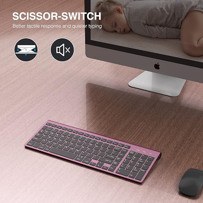 JOYACCESS Bluetooth Keyboard,Multi-Device (2.4G+BT3.0+BT5.0) Wireless Bluetooth Keyboard Compatible with iMac/Mac,MacBook,Laptop,Android,Windows-Wine Red