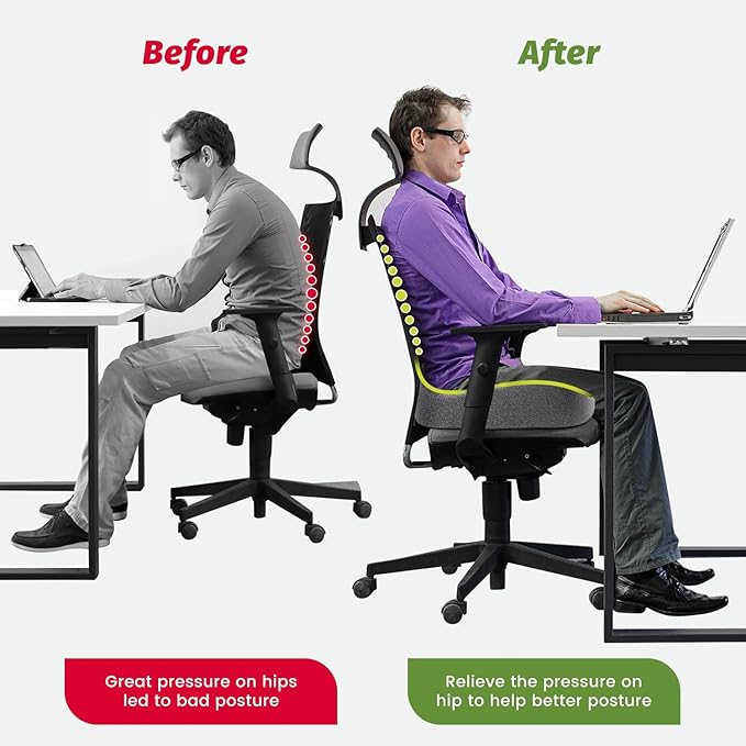 Concave U Surface Donut Pillow for Tailbone Pain Cradle Tailbone Reducing Pressure on Pelvis- Hemorrhoid Pillow for Office, Car, Home Seat- Black/Gray