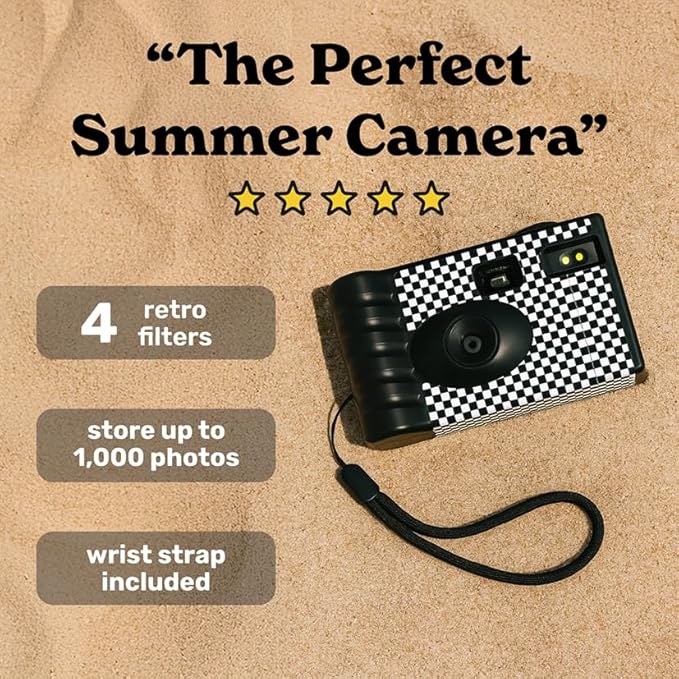 LENSY Screen Free Digital Camera | Four Built in Filters | Rechargeable, 8mp, Lightweight, Focus-Free, Auto-Flash, Easy-to-Use, Reusable, Retro Film-Style Photos (Pink)