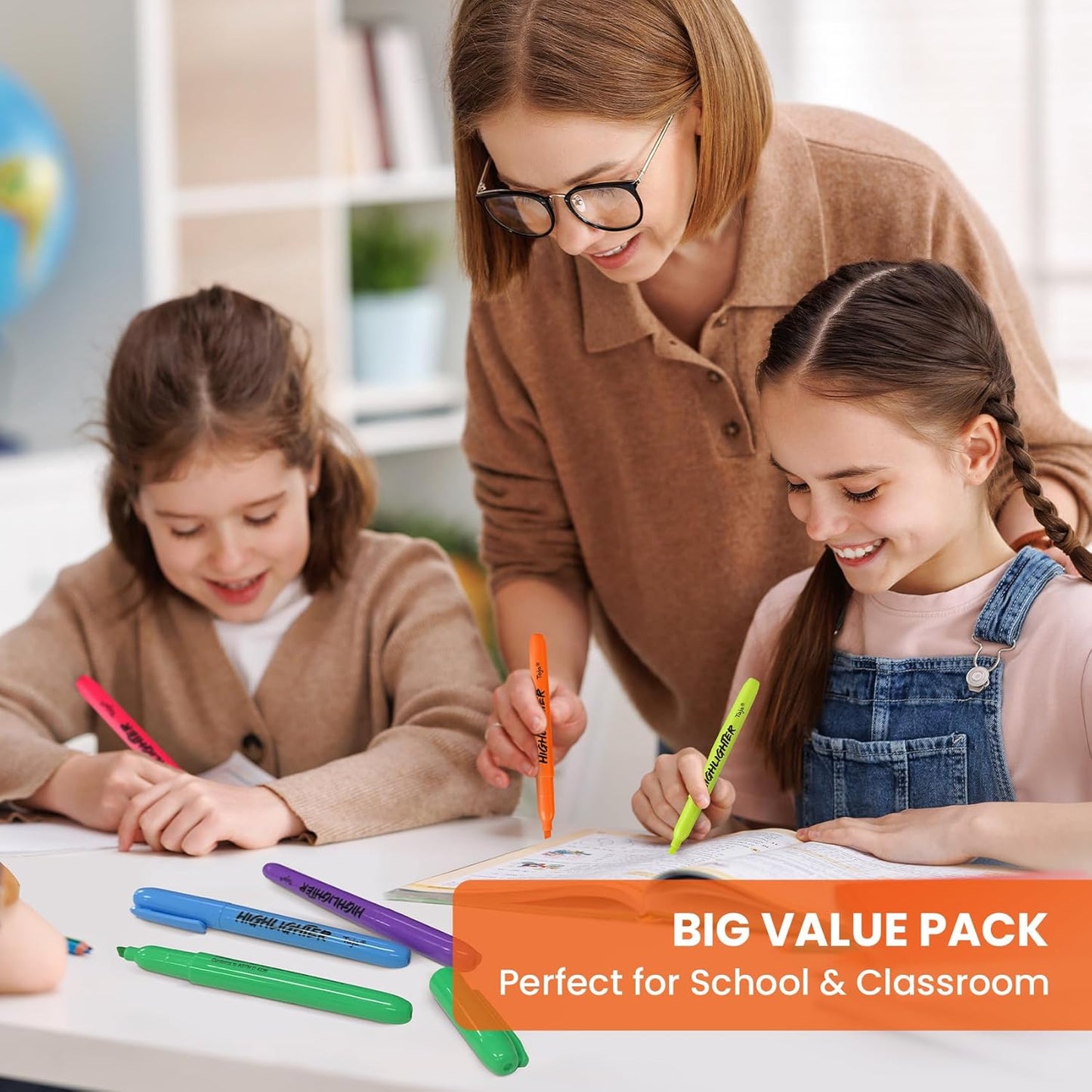 Taja 216 Pack Highlighters Bulk Assorted Bright Colors, 6 Colors Chisel Tip Highlighters Markers Set with No Bleed Ink, Perfect for School & Office Supplies