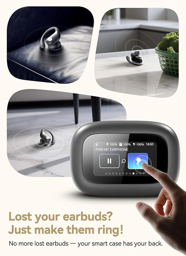 Wireless Earbuds, ANC Noise Cancelling Sport Ear Buds with Multifunctional Touch Screen Case, Bluetooth 5.4 Headphones, Bass Stereo Sound, 5 EQ Over-Ear Earbuds for Sports/Workout/Gym-Grey