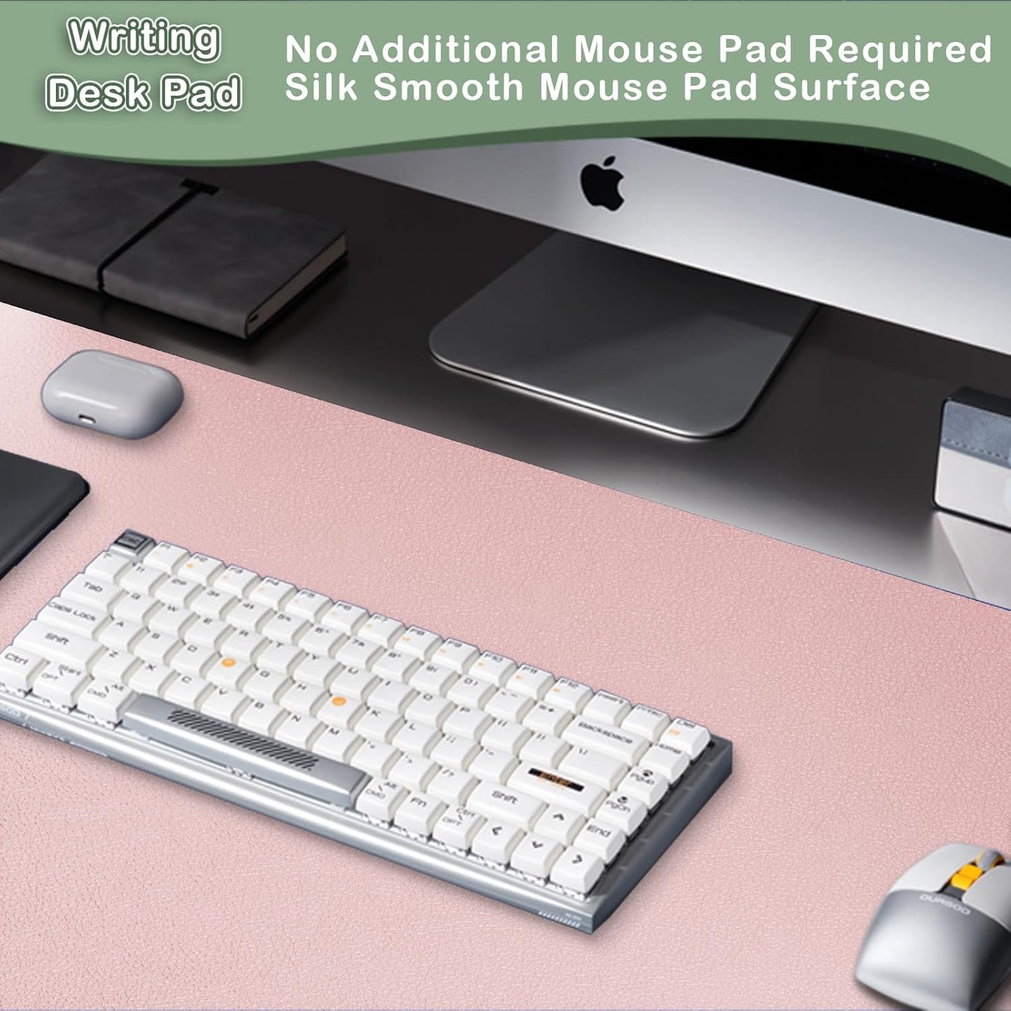 Boutilon Leather Desk Pad Protector,Non-Slip Mouse Pad,Laptop Desk Pad,Office Mouse Mat,Waterproof Leather Desk Blotter,Desk Writing Pad for Office and Home (XL-Pink,35.4"x 15.7")