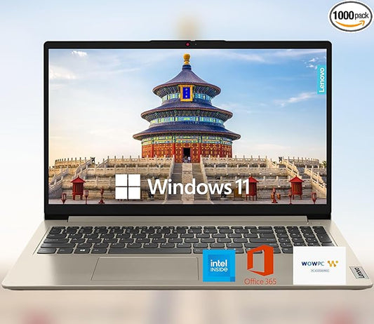 Lenovo 15.6" HD IdeaPad Anti-Glare Coating + 1 Year Microsoft 365, 8GB RAM, 128GB SSD, Windows 11 Home, Up to 9.5 Hours Battery Life, Intel Processor, WiFi 6, HDMI, USB-C, SD Card Reader, w/WOWPC USB