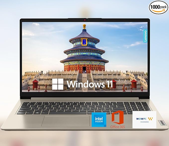 Lenovo 15.6" HD IdeaPad Anti-glare Coating + 1 Year Microsoft 365, 20GB RAM, 1.1TB SSD, Windows 11 Home, Up to 9.5 Hours Battery Life, Intel Processor, WiFi 6, HDMI, USB-C, SD Card Reader, w/WOWPC USB
