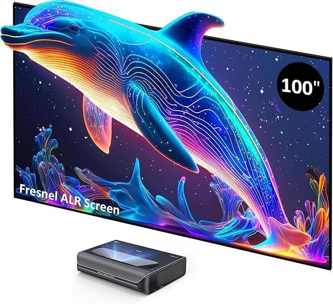 NexiGo Aurora Pro 4K Laser TV, with 100" Fresnel ALR Screen (Latest Version), Factory Calibrated Color Accuracy, 2400 Lumens, for Home Theater and Daylight Use, Dolby Vision & Atoms