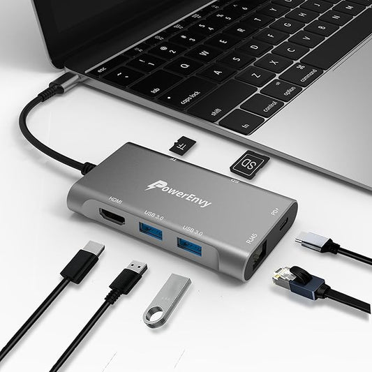 USB C Hub 7-in-1 Multiport Hub Docking Station Adapter – 60W PD Charging, 4K HDMI, 5Gbps USB 3.0, Ethernet, SD/TF Card Reader – for MacBook, iPad Pro/Air, Dell XPS, MateBook & More