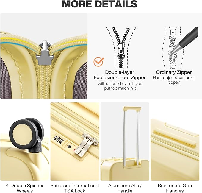 mixi 26 Inch Large Expandable Checked Luggage Suitcase with Spinner Wheels, Hardside Rolling Travel Suitcase PC with TSA Lock, Lark Yellow