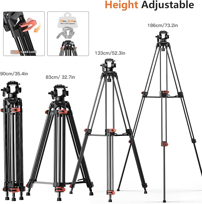 COMAN Camera Tripod, Heavy Duty Tripod for Camera with 72" Aluminium and 360 Degree Fluid Head for Canon Nikon DSLR Camcorder Video Shooting