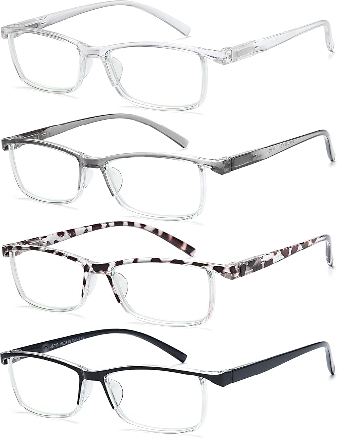 EYEURL 4-Pack Half Frame Blue Light Reading Glasses for Men Rectangle Semi Rimless Readers for Women Spring Hinge Eyeglasses