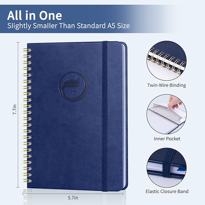 Password Book with Alphabetical Tabs, Password Keeper Book for Seniors, Individual & Colorful Tabs, Spiral Hardcover Password Notebook for Website Logins, 5.7" x 7.7", Navy Blue