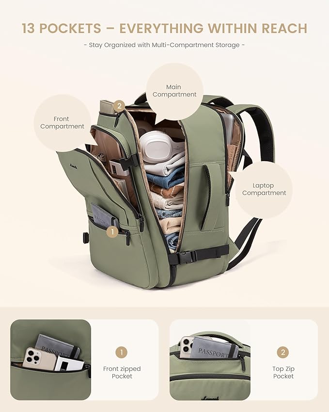 LOVEVOOK Travel Backpack for Women & Men, 50L Large Carry On Backpack Airline Approved, TSA Personal Item Weekender Bag, Water Resistant Laptop Backpacks with 3 Packing Cubes for Travel Essentials