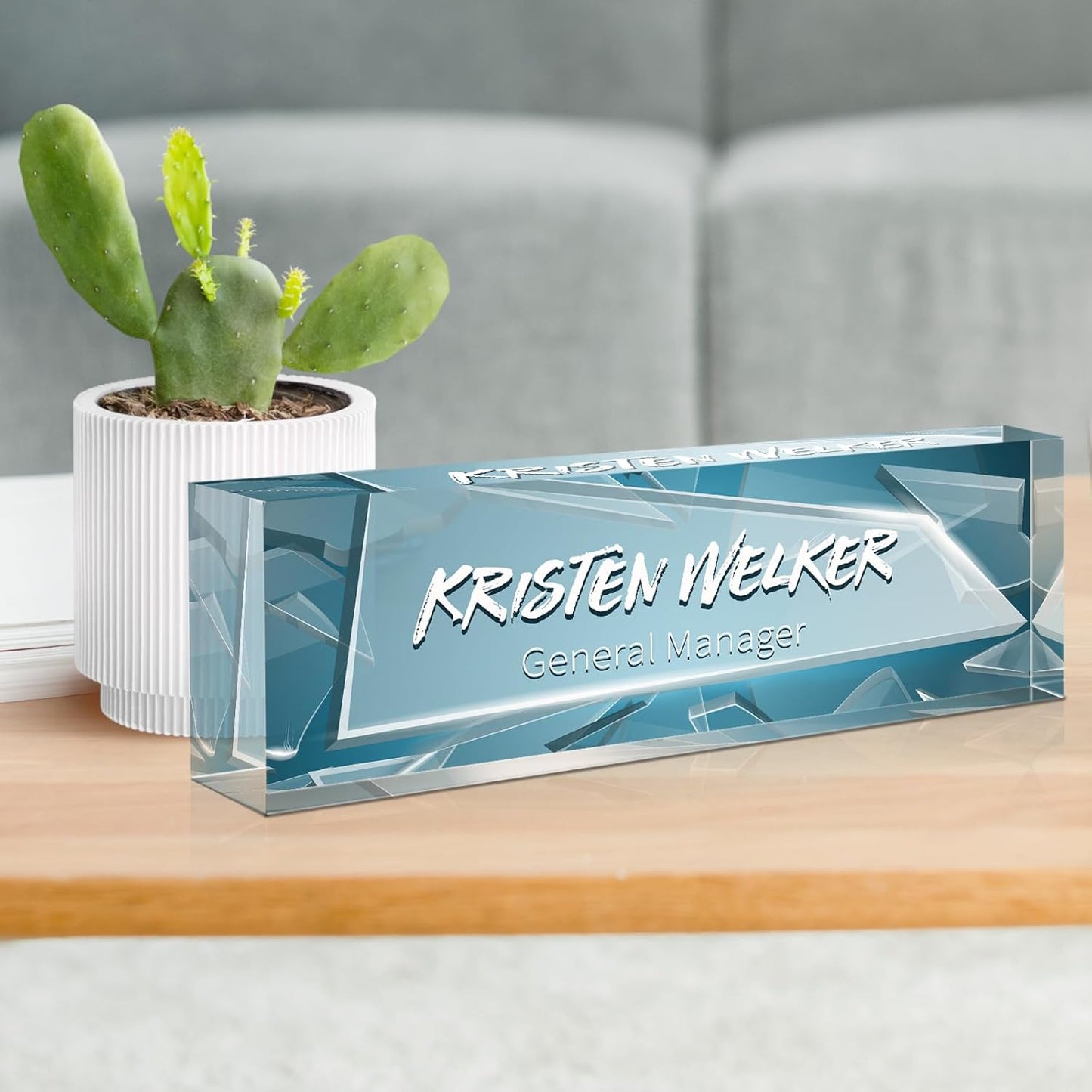 Gowellly Desk Name Plate Personalized - Custom Acrylic Name Plate for Desk - Enterprise Custom Logo/Text nameplates - Employee Appreciation Gifts (Broken Glass-1)