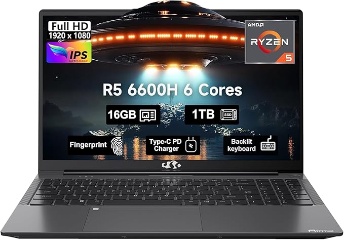15.6 Business-gaming-Laptop, 6-Cores AMD Ryzen 5 6600H 660M 6nm GPU, 16GB DDR5 1TB SSD(Beat i7-1165G7 up to 4.5GHz)100W Type-C FHD IPS Laptop-Computer with Fingerprint Backlit Keyboard WiFi5 Win11