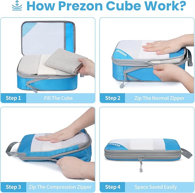 8 Set/6 Set/4 Set Compression Packing Cubes for Travel, Lightweight Vacation Travel Essentials, Travel Accessories for Suitcase Organizer Bags Set, Durable Luggage Organizer