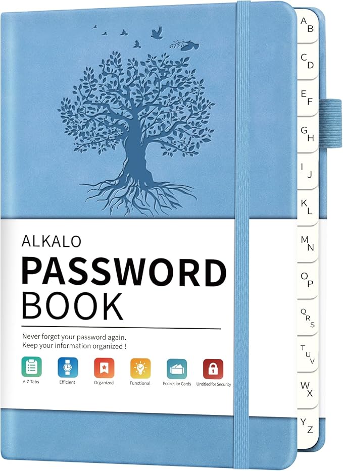 Password Book with Alphabetical Tabs, 4.5"x5.9"Small Pocket Password Keeper Book, 160 Pages/100GSM Hardcover Notebook, Password Organizer for Internet Website Address Login