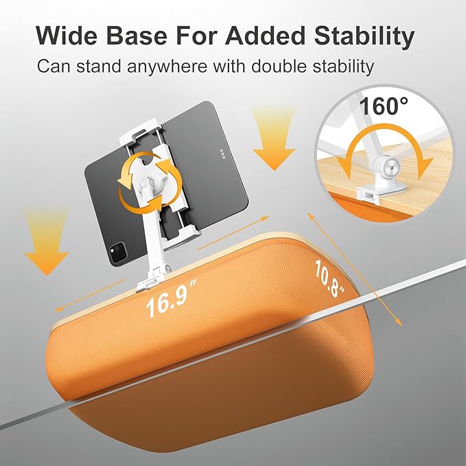 Cozy Kindle Pillow Stand with 360° Adjustable Tablet Holder, Wooden Panel, iPad Stand for Hands Free Reading in Bed, Couch, Sofa, Compatible with 4.7"-13" Kindle, iPad, Phone, up to 14"Laptop