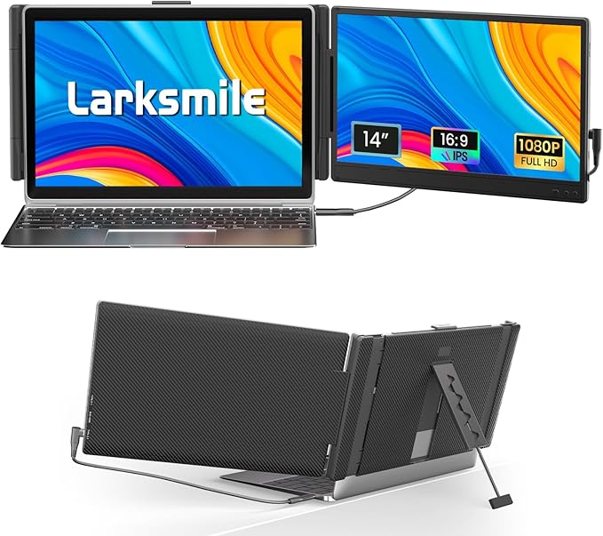 Laptop Screen Extender 14" (FHD 1080P IPS Panel 16:9) - Black Compatible with Win Mac Chrome | Plug and Play | Dual Monitor Ideal for Travel/Work/Study