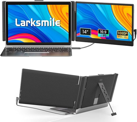 Laptop Screen Extender 14" (FHD 1080P IPS Panel 16:9) - Black Compatible with Win Mac Chrome | Plug and Play | Dual Monitor Ideal for Travel/Work/Study