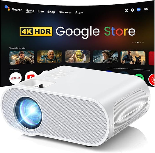 Google TV Projector, HOMPOW HD 4K Projector with WiFi and Bluetooth, Netflix-Officially-Licensed Outdoor Projector, Home Cinema Projector for iOS/Android