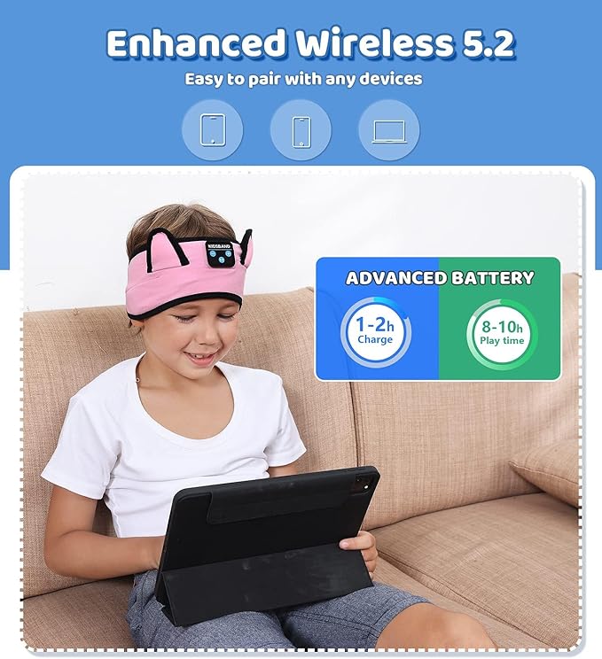 KIDSBAND Kids Headphones, Cozy Bluetooth Headphones for Kids with Wired Playback 3.5 MM Jack for School,Foldable Cat Ear Headset for Girls Boys Children,Kindle Tablet Cellphones Airplane Travel
