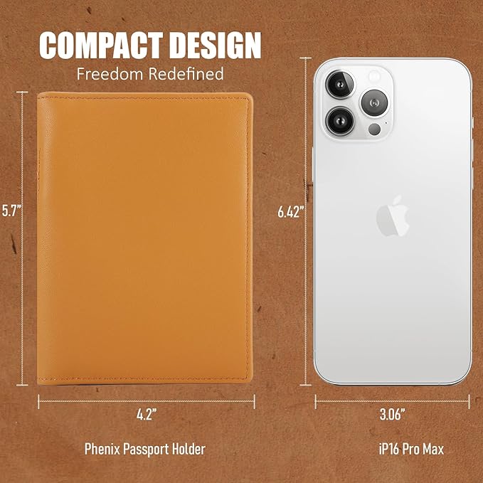 STAR VISTA Phoenix Leather Passport Holder, Calfskin Leather Travel Wallet - RFID Blocking, ID Window, Zipper Pocket, Pen & Notebook Included, AirTag Holder, Honey