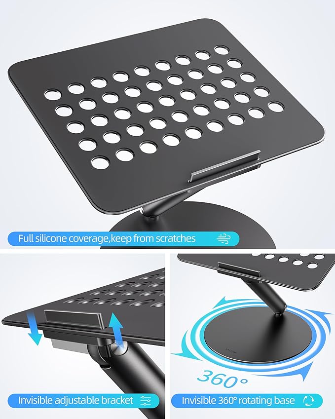 LULULOOK Laptop Stand for Desk, Full Aluminum Computer Stand, 360 Rotating Adjustable Laptop Riser, Foldable MacBook Holder Compatible with MacBook Pro/Air, Dell, HP, and 10-17inch Laptops (Black)