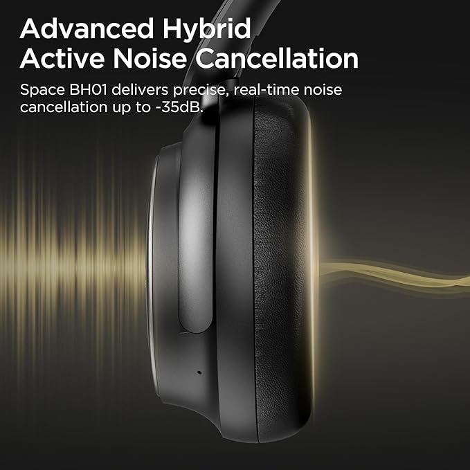 Hybrid Active Noise Cancelling Headphones: Wireless Over Ear Bluetooth 6.0 Headphones, 120H Playtime Lightweight Bluetooth Headset with Mic, Hi-Fi Deep Bass, Foldable for Travel, Work, Home Office