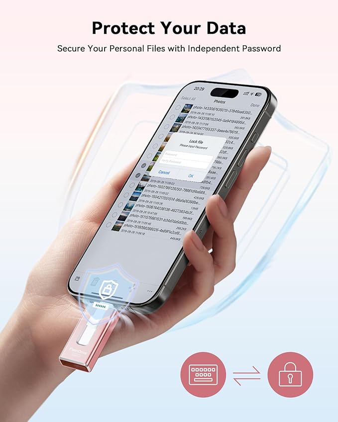 MFi Certified Flash Drive for iPhone 256GB, 3 in 1 Type-C USB Memory Stick Thumb Drive for Photos Videos, High Speed External Memory Storage Photo Stick for iPhone iPad Android PC (Rose Pink)