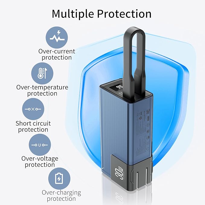 Miady Portable Charger Built-in Foldable Wall Plug, PD 30W 10000mAh Compact Power Bank has USB-C Cable & LED Display, Travel Essential Battery Pack Compatible with iPhone Galaxy Smartphones (Black)