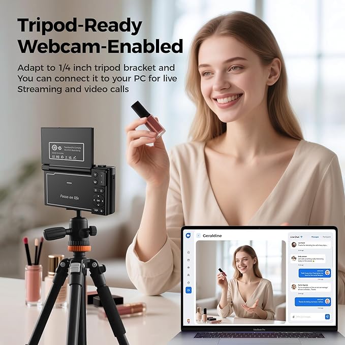 Digital Camera 4K for Photography Vlogging: 64MP Cameras for Video - 16X Zoom Photo Camera Gifts for Teens Ages 8-18 - 180°Flip Screen Compact Cámara - Point and Shoot Digital Cameras for YouTube