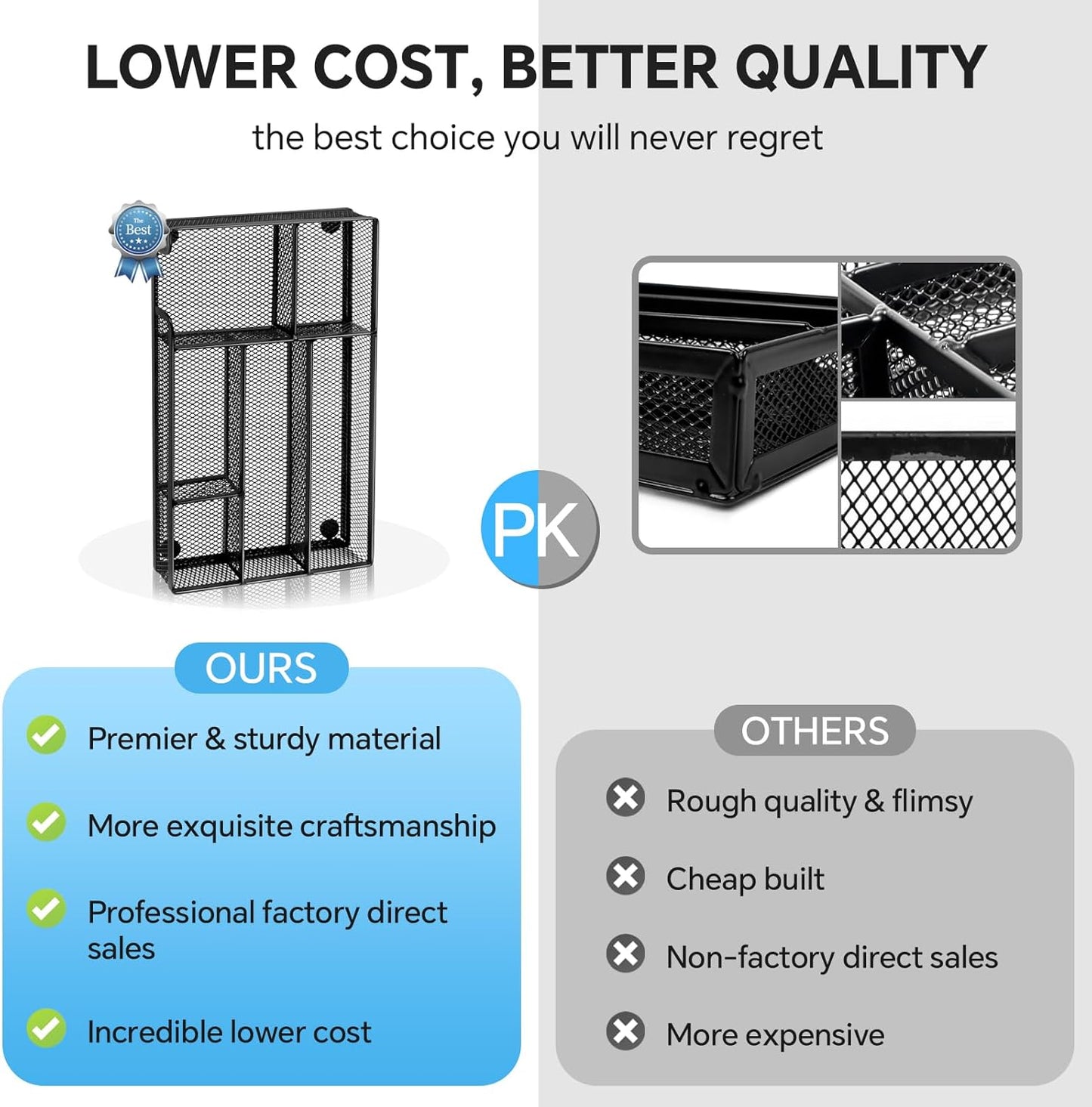 Desk Drawer Organizer, Office Drawer Divider Organizer Tray with 6 Compartments, Metal Mesh Desktop Organization and Accessories for Stationery Makeup Kitchen Toolroom School ＆ Office, 11x6.1x1.38 in