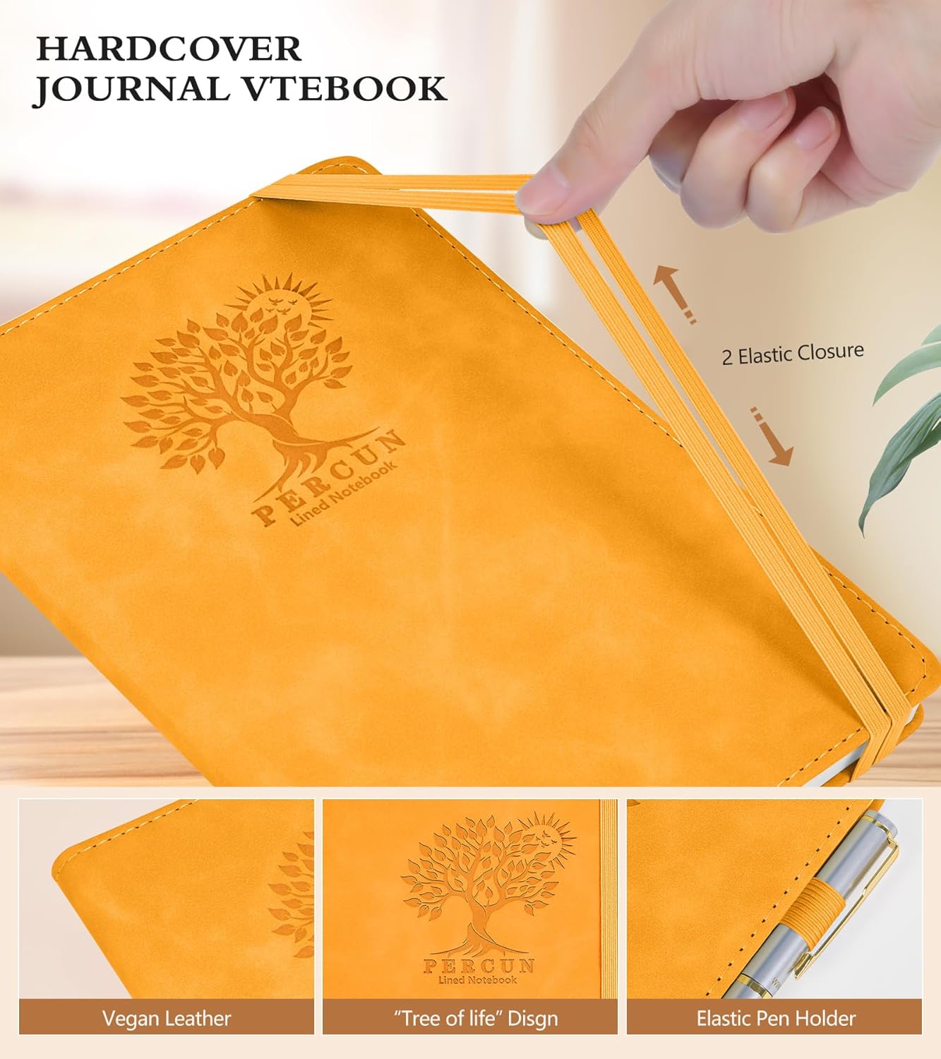 Lined Journal Notebook for Men & Women,200 Pages A5 Hardcover Leather Notebook (5.9"x8.5"), Travel Journal for Work, School, Business Writing, Note Taking, Notepad Diary (Yellow)