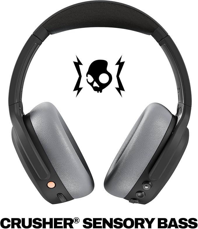 Skullcandy Crusher ANC 2 Wireless Over-Ear Bluetooth Headphones with Multi-Sensory Bass, Active Noise Cancelling, Up to 60 Hours Battery, Microphone for iPhone Android - Black/Asphalt