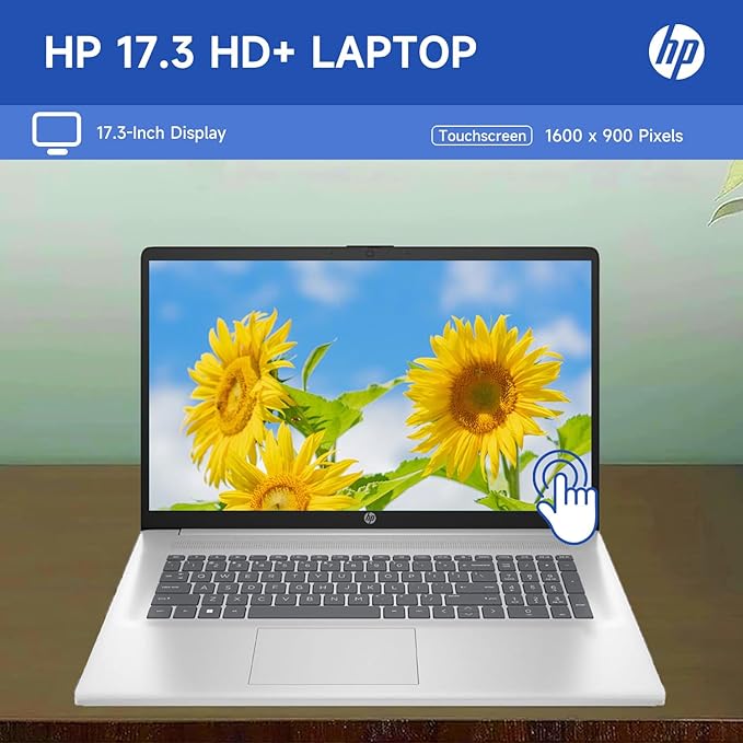 HP 17.3" Touchscreen Laptop, 8-Cores Intel Core i3-N305, 16GB RAM, 128GB eMMC + 1TB SSD, Numeric Keypad, Webcam, HDMI, Wi-Fi 6, Windows 11 Home, Silver