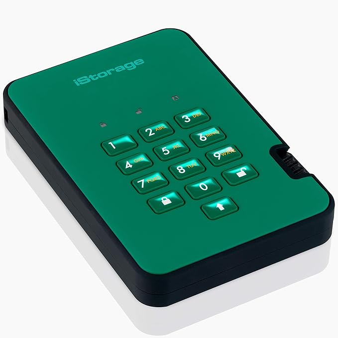 iStorage diskAshur2 SSD 2TB Green | Secure portable solid state drive | Password protected | Dust & water resistant | Hardware Encryption